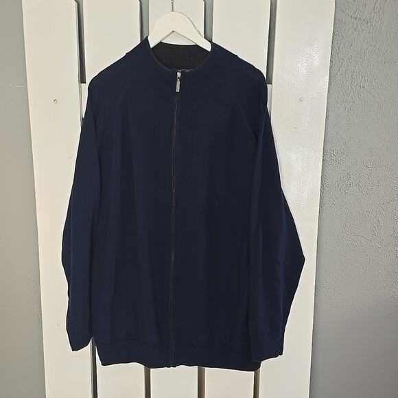 Jeremy Argyle NYC Merino Wool Full Zip Cardigan Jacket Navy Blue‎ Men XXL Preppy - Picture 1 of 5